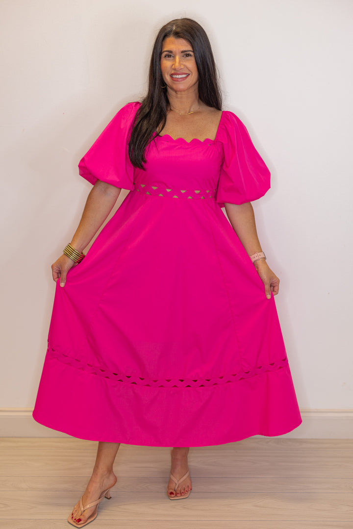 hot pink empire waist midi dress