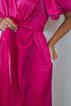 hot pink midi wrap belted dress