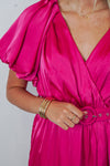 hot pink midi wrap belted dress