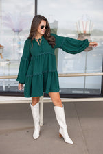 hunter green scalloped trim babydoll dress