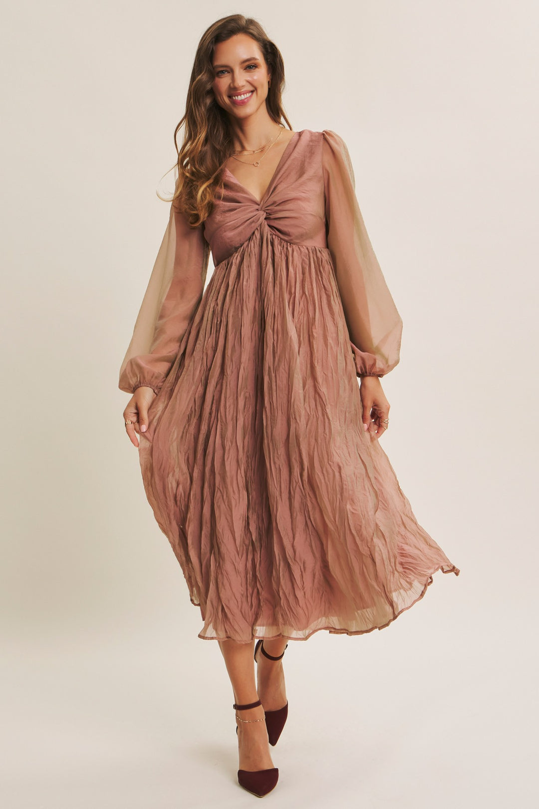 wedding attendee fall dresses mauve front