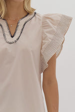 entro ivory black stitch detail short sleeve top