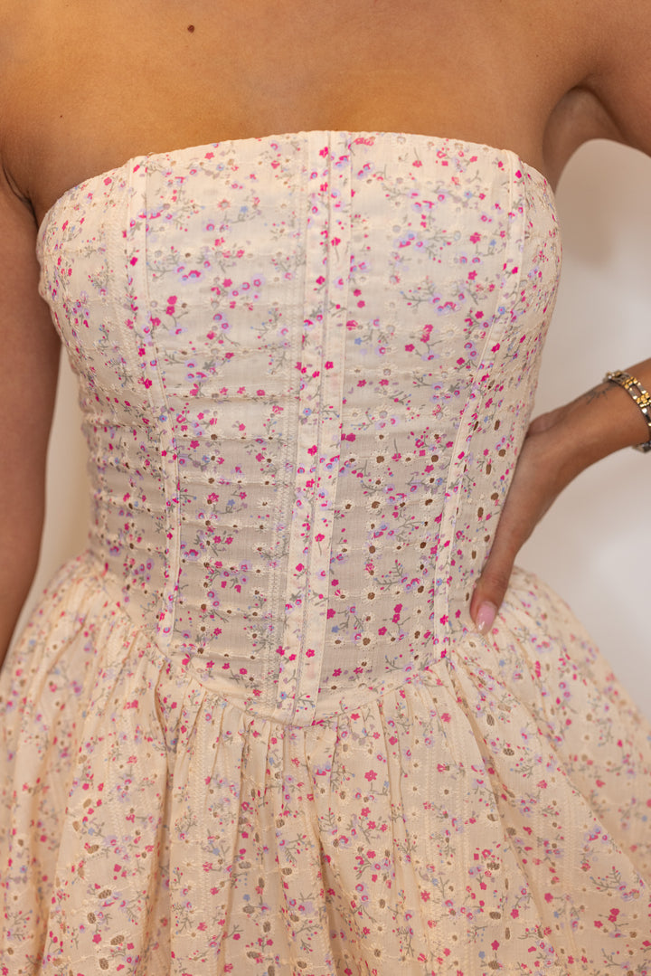 ivory floral crochet eyelet peplum mini dress