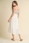 Wishlist Ivory sleeveless crinkle gauze midi dress with crocheted striped bodice