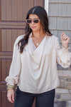 dressy satin cowl neck blouse