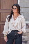 dressy satin cowl neck blouse