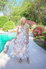 ivory floral tiered halter maxi dress