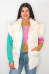 ivory puffer ruffle vest