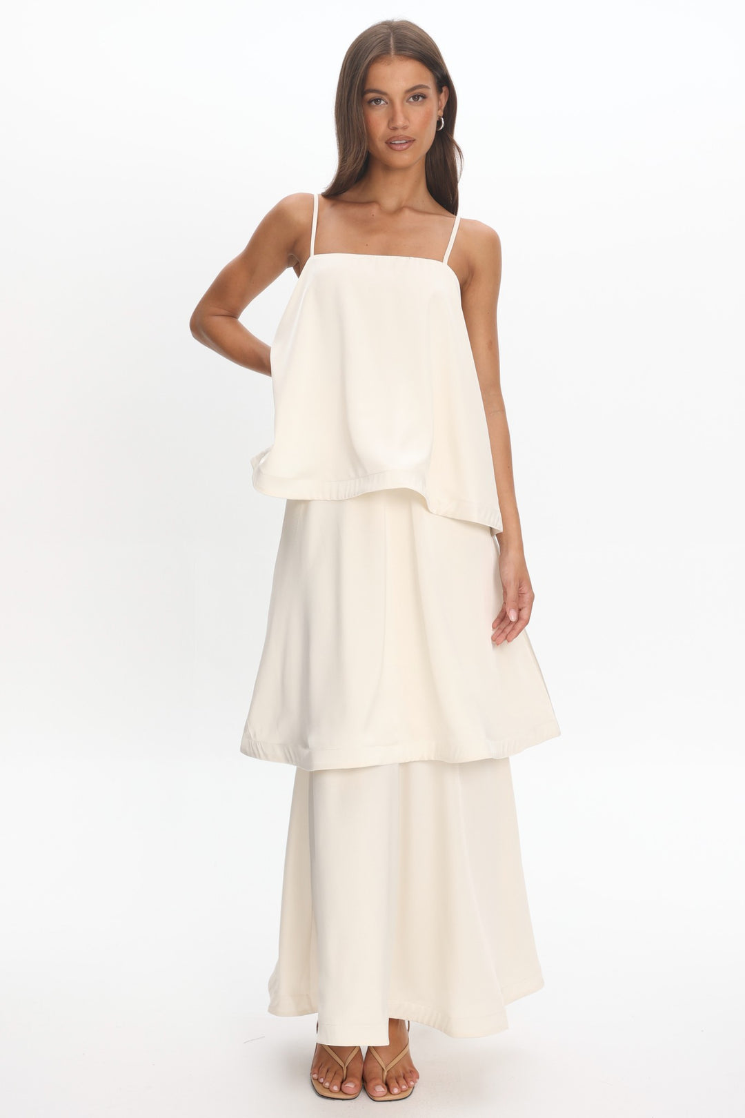 Ivory satin layered maxi dress