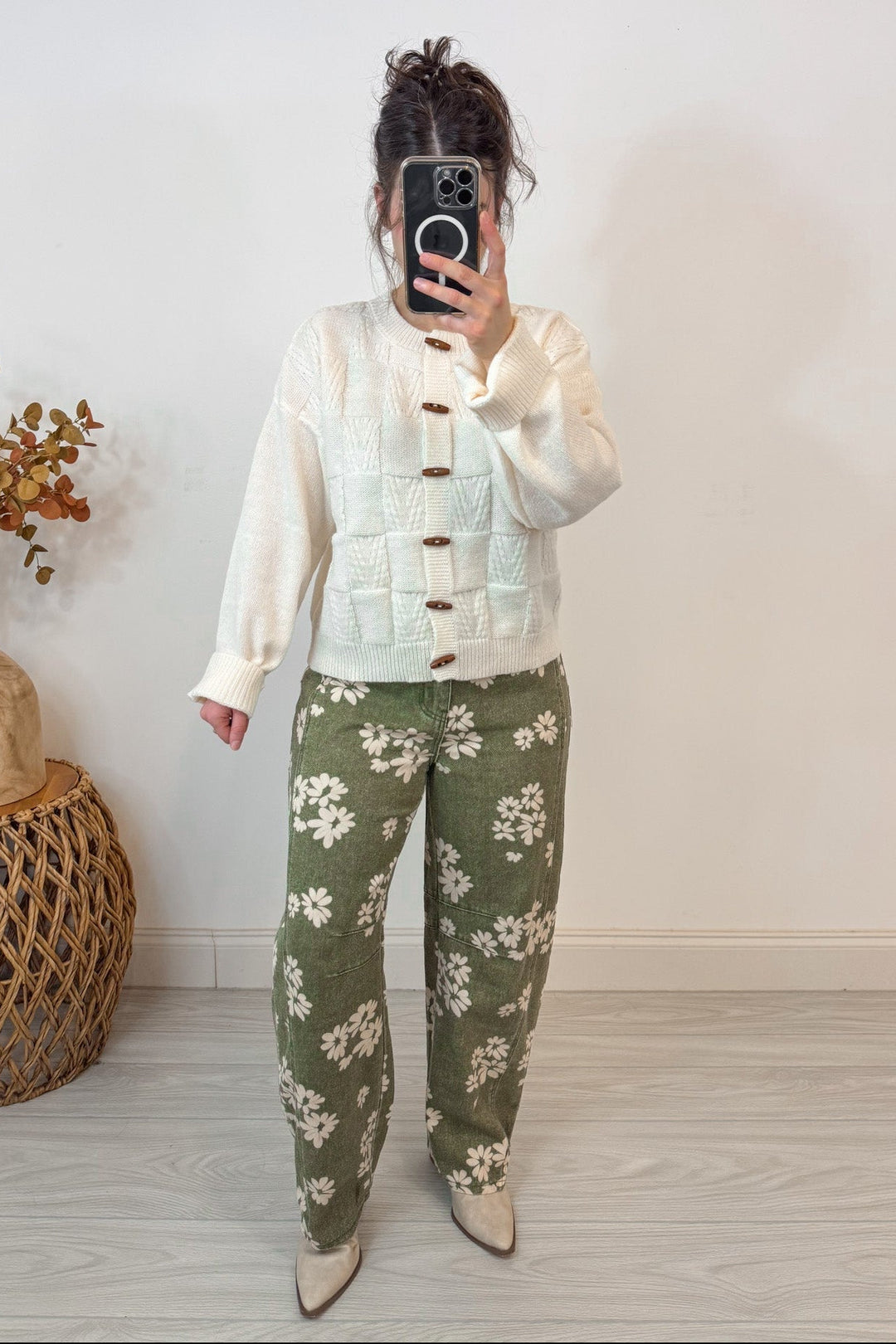 ivory button up sweater cardigan trendy sleeve cuffs full