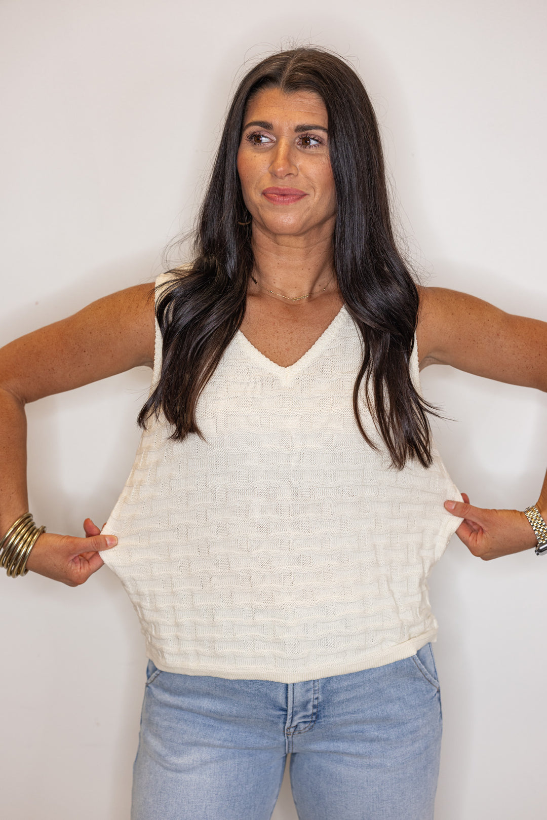 ivory textured knit sleeveless top