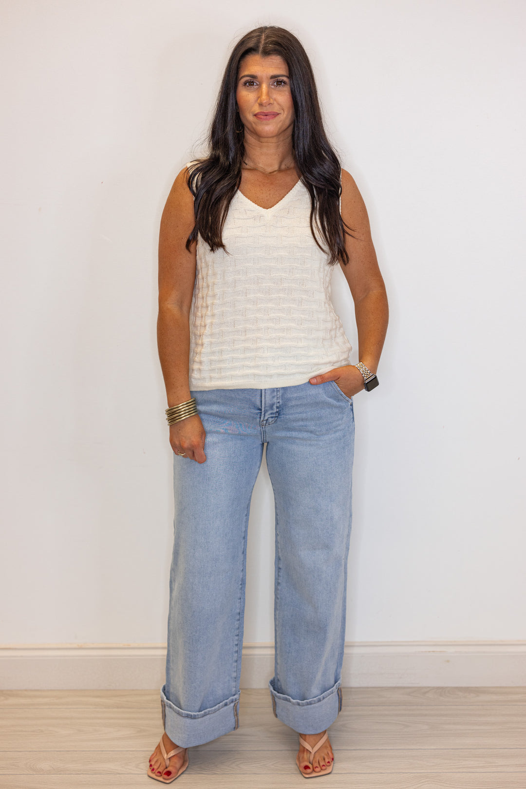 ivory textured knit sleeveless top