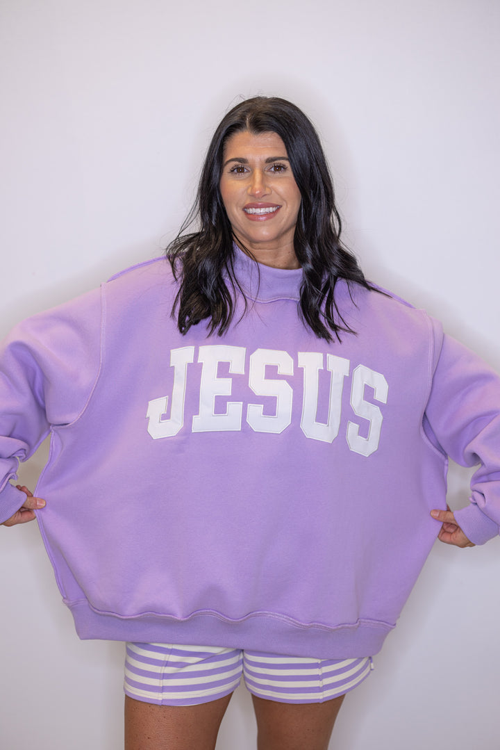 Trendy oversized mock neck embroidered sweatshirt