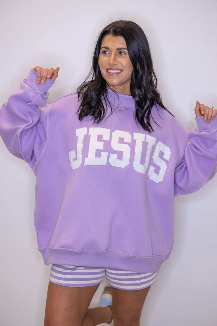 Jesus oversized mock neck embroidered sweatshirt