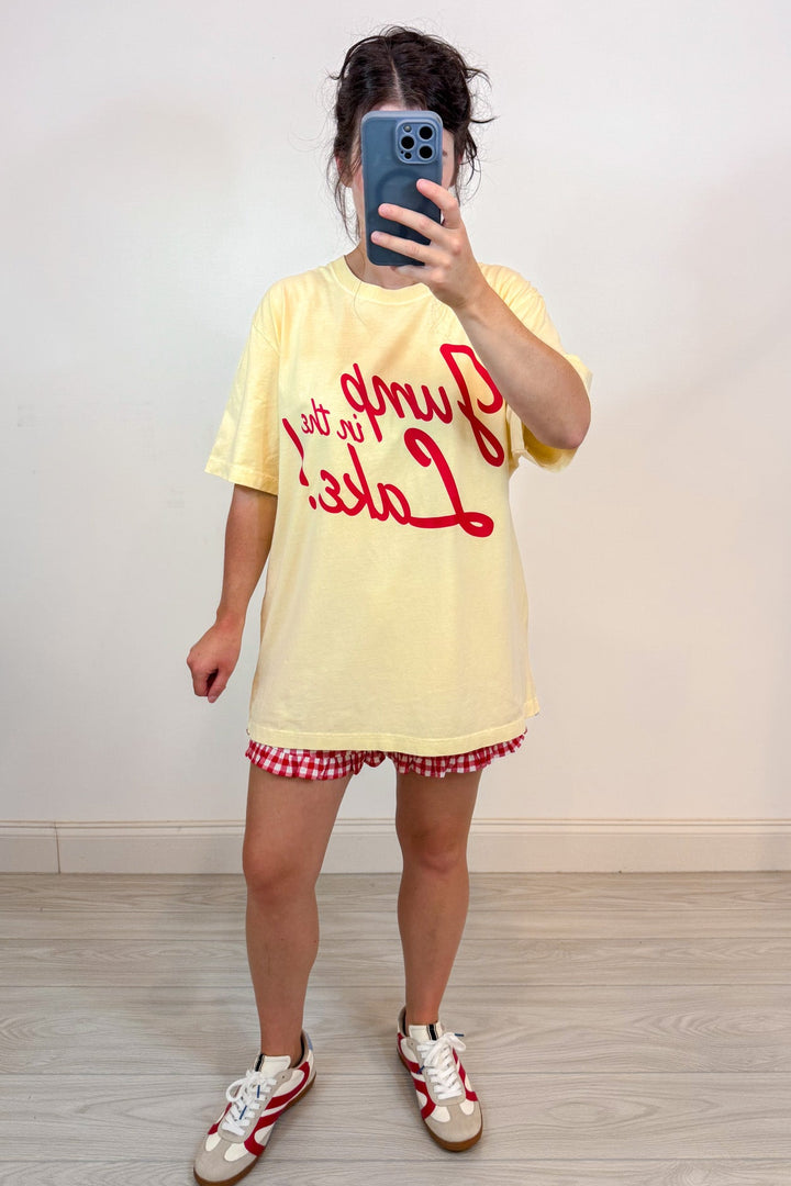 jump in the lake butter yellow graphic tee