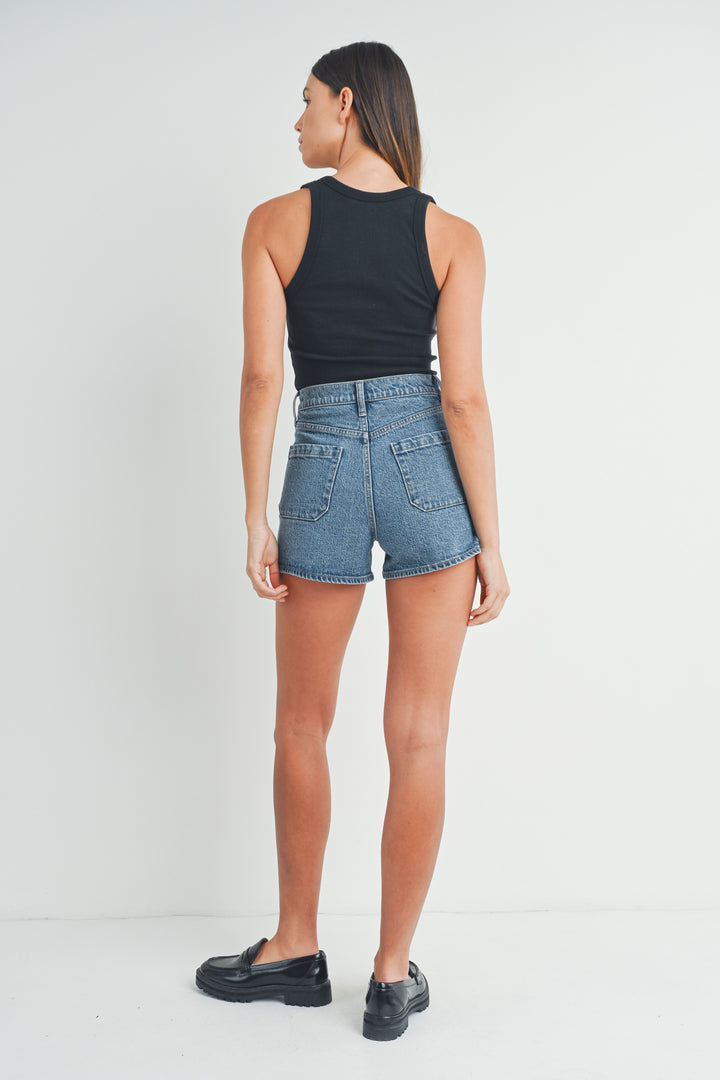 just black denim high rise denim shorts