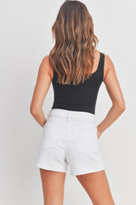 just usa white denim mom shorts