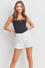 just usa white denim mom shorts