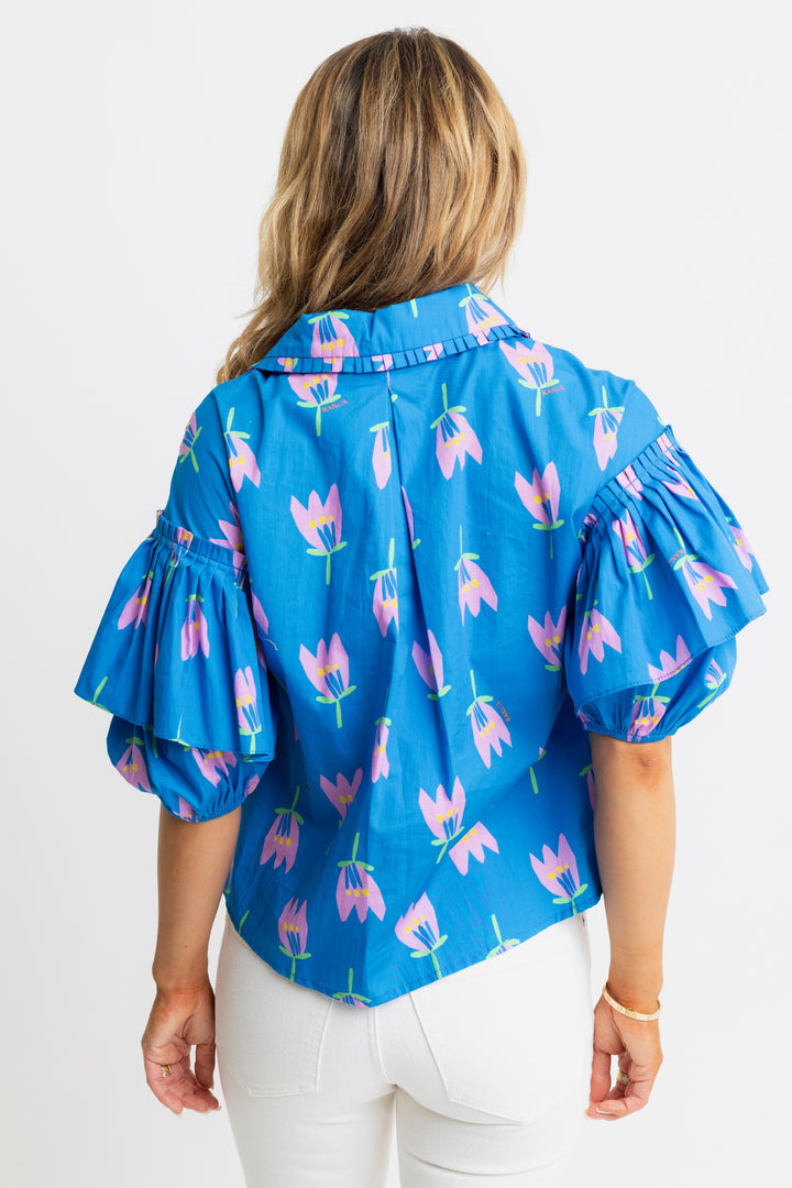 karlie poppy ruffle blue tulip top