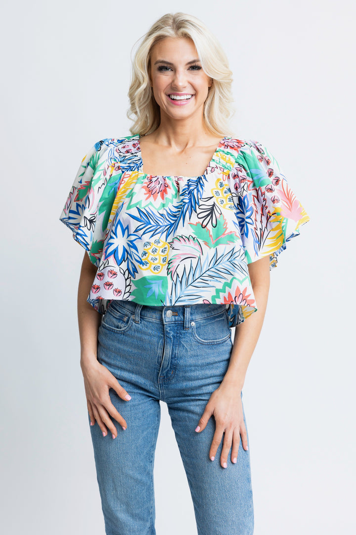 karlie palm print poplin top