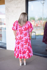 karlie pink palm leaf midi dress