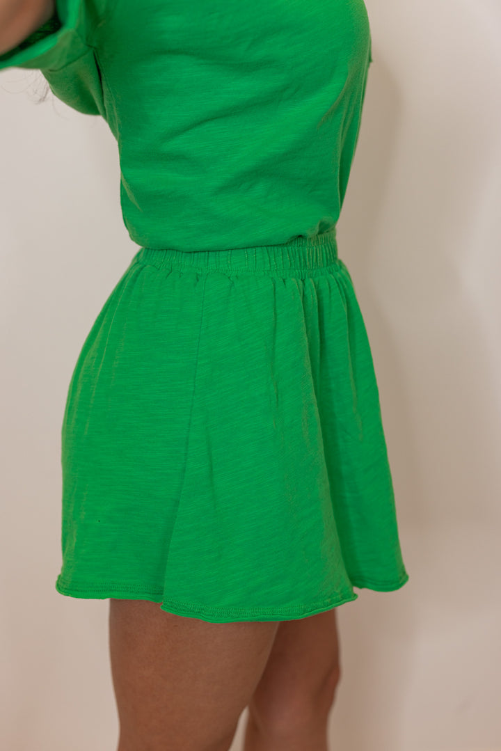 cotton knit green casual skort