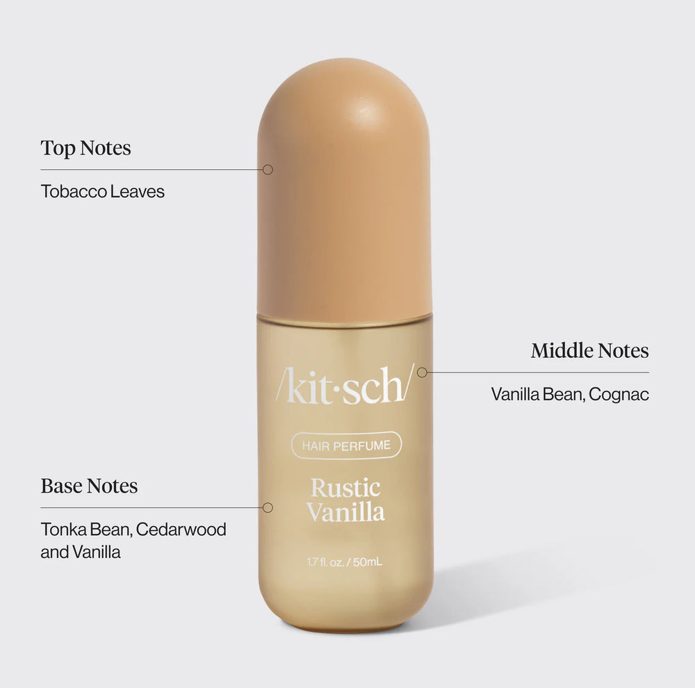 Kitsch Rustic Vanilla hair perfume bottle with flavor notes 