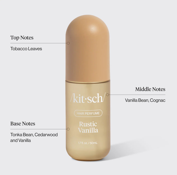 Kitsch Rustic Vanilla hair perfume bottle with flavor notes 