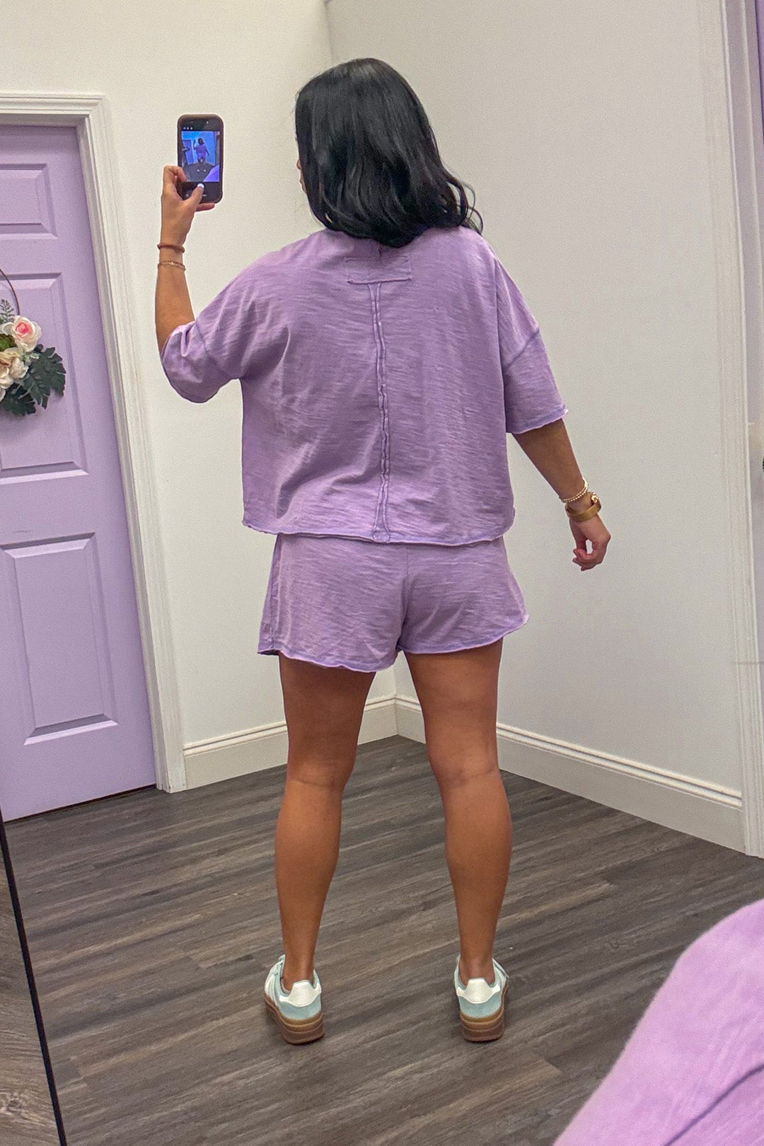 Back view of Women's lavender athleisure top 