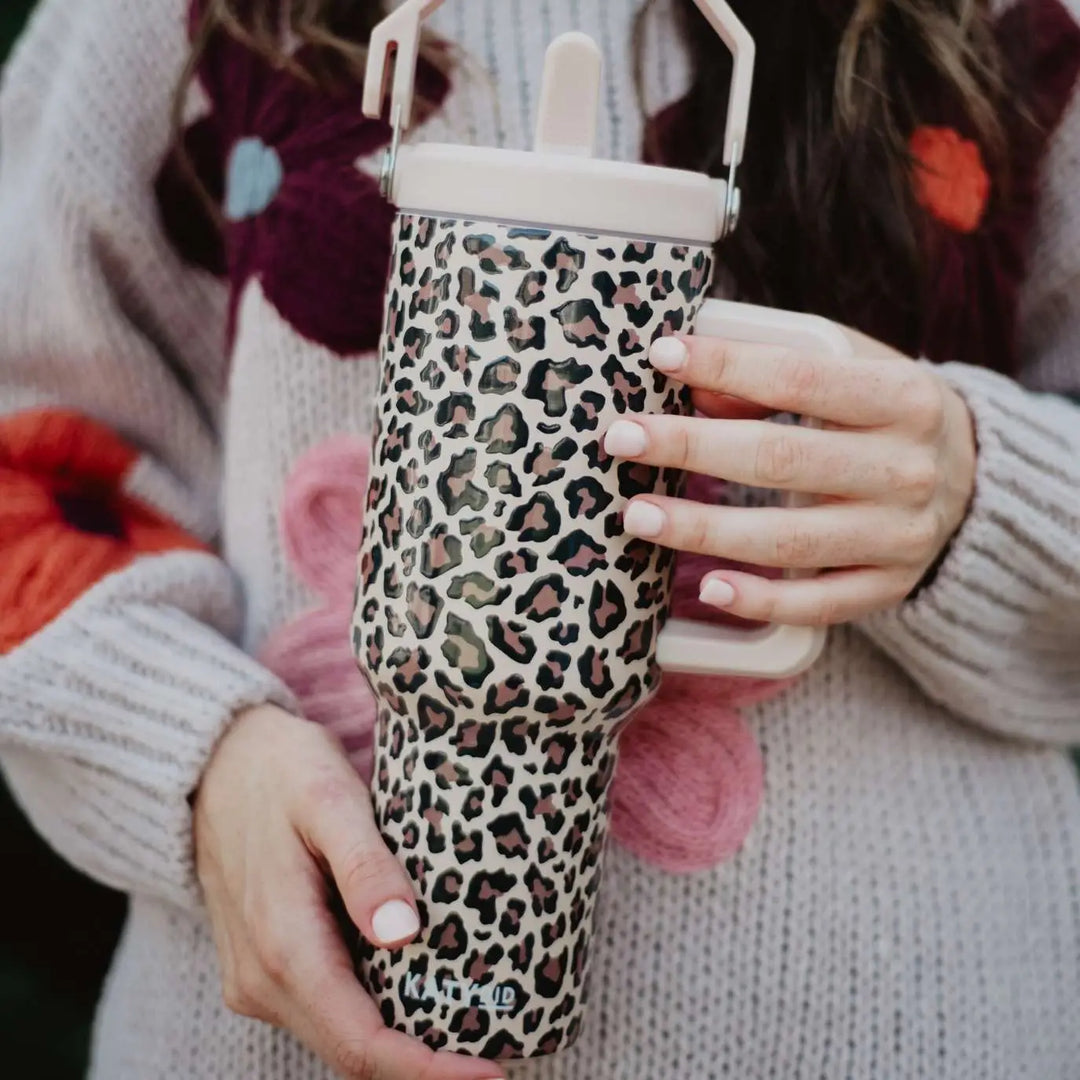leopard print no spill travel tumbler cup model