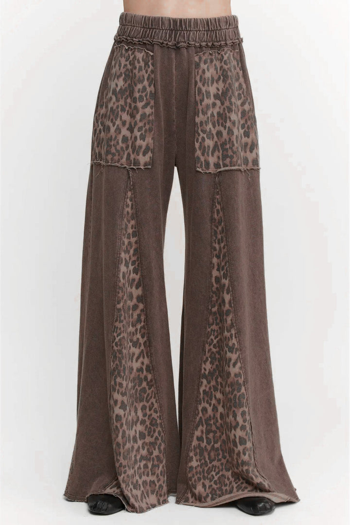 leopard print comfy flare knit pants j.her