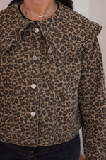 mable leopard print ruffle denim jacket