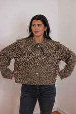 mable leopard print ruffle denim jacket