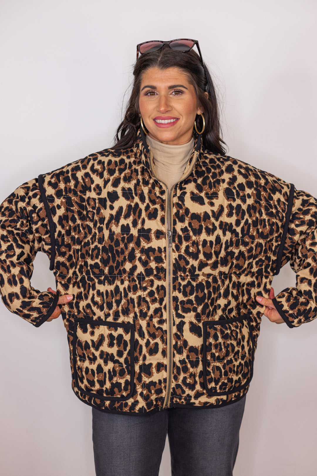 leopard print soft quilted shell jacket