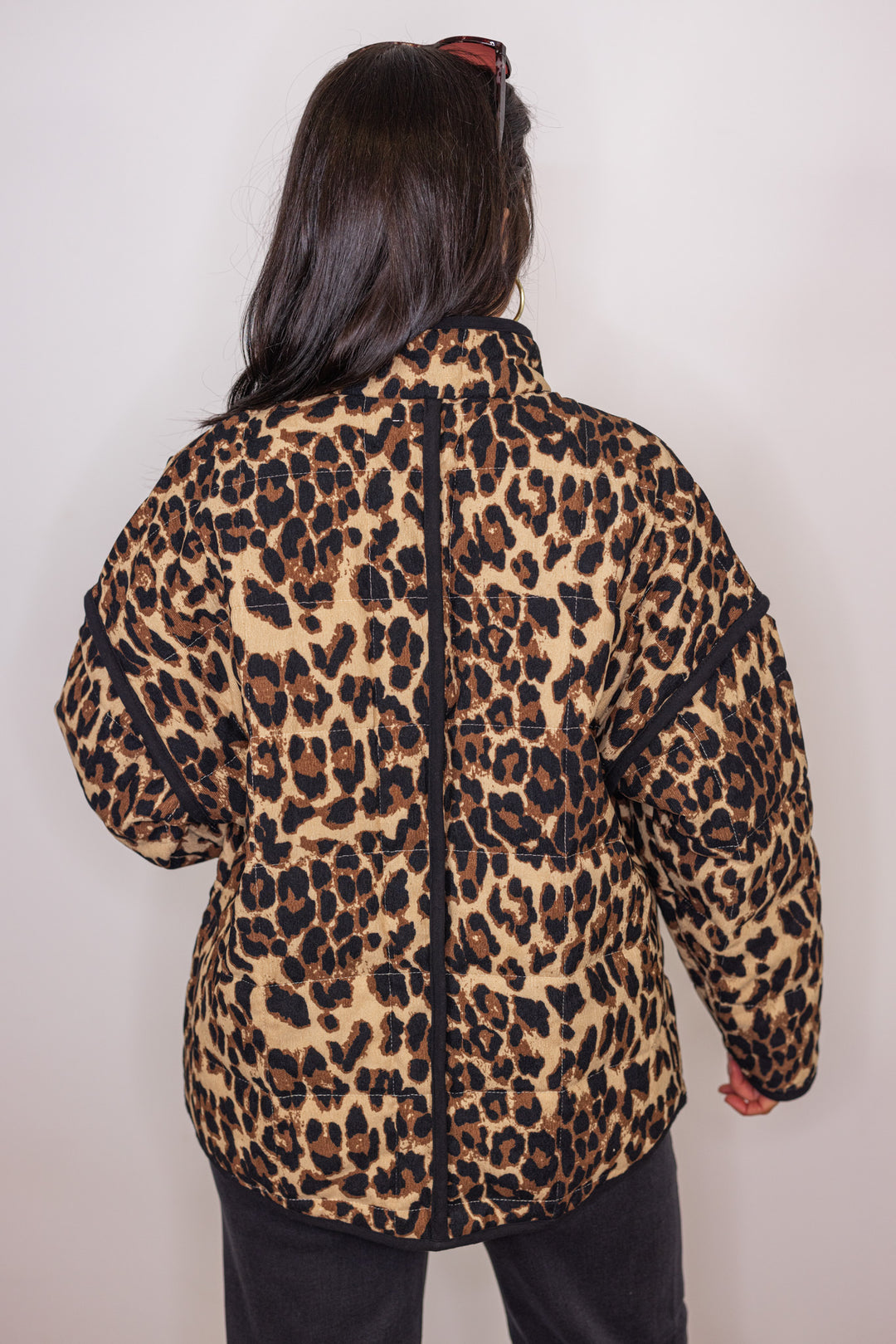 leopard print soft quilted shell jacket