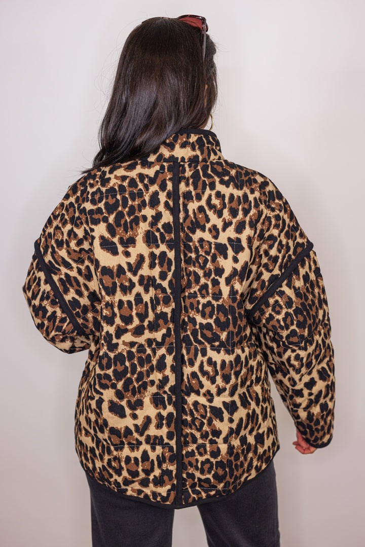 leopard print soft quilted shell jacket