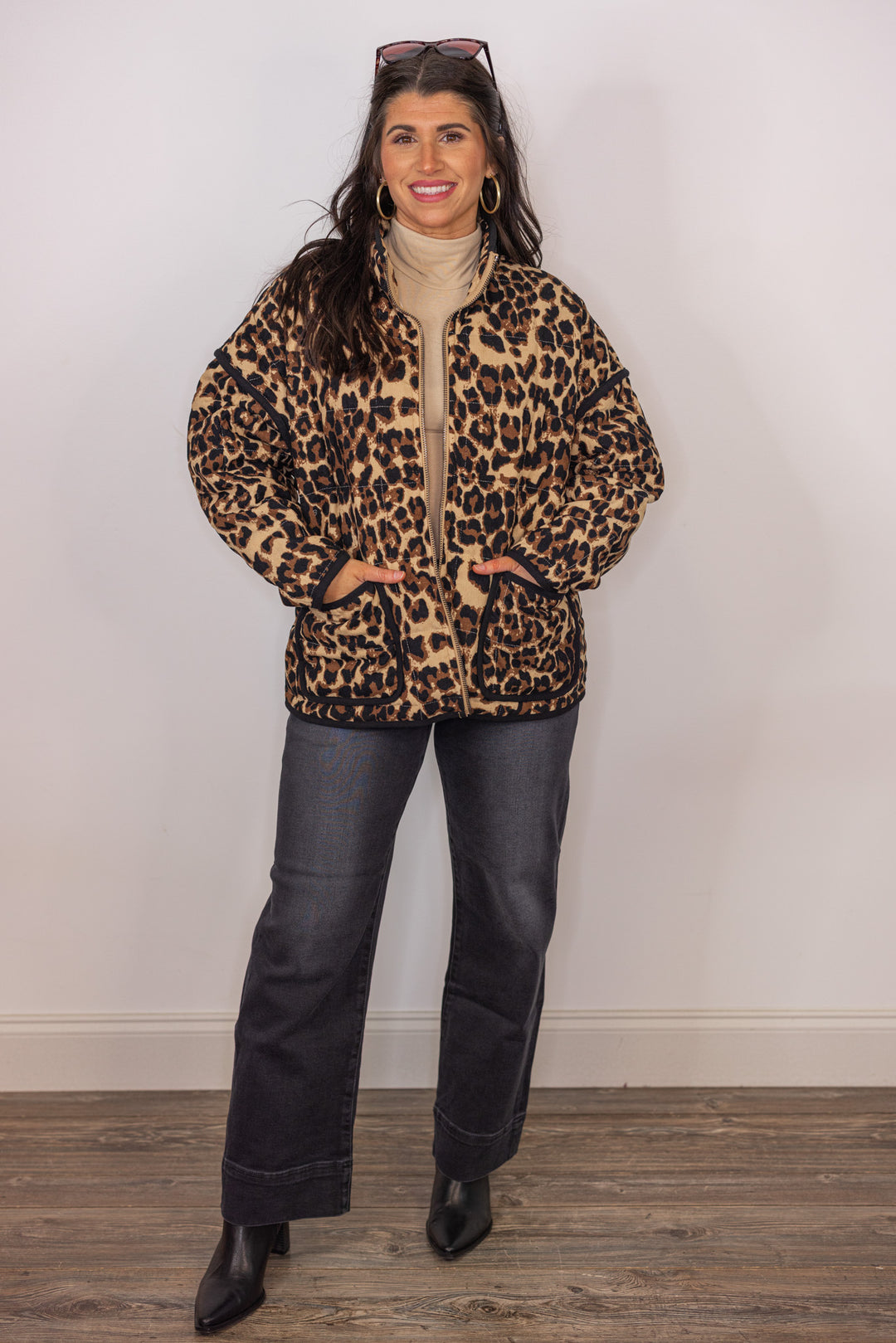 leopard print soft quilted shell jacket