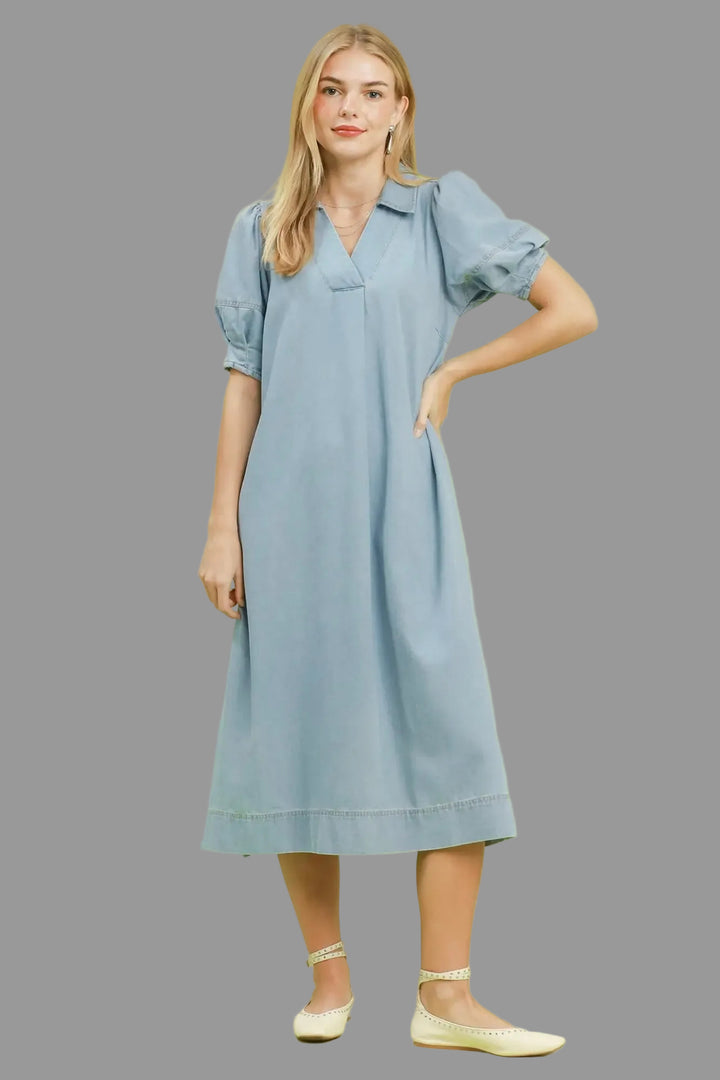 Umgee women's denim maxi dress in light blue