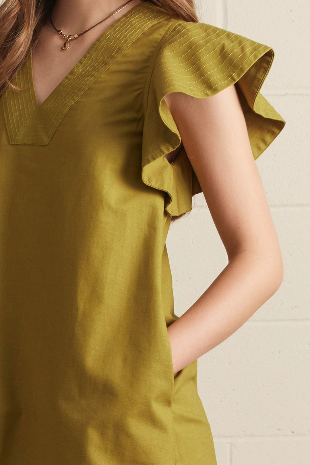 light olive solid short sleeve dress details