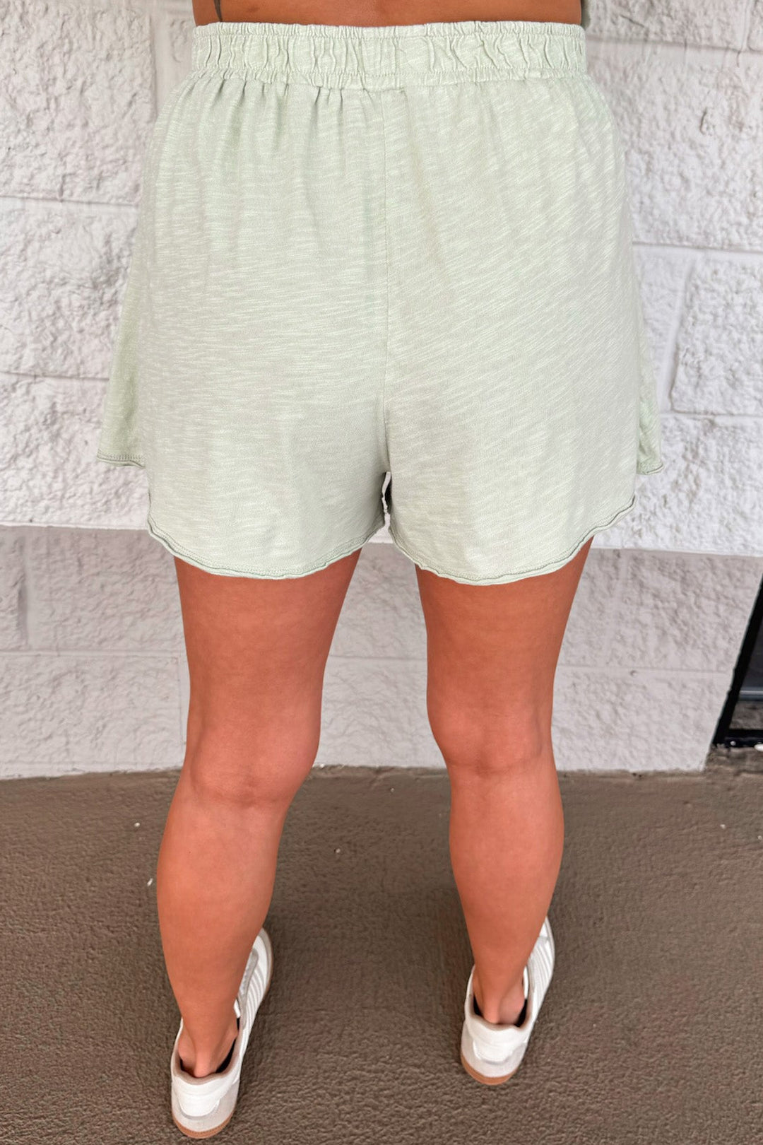 solid light olive reverse seam details top and flowy skort slub knit cotton matching athleisure set