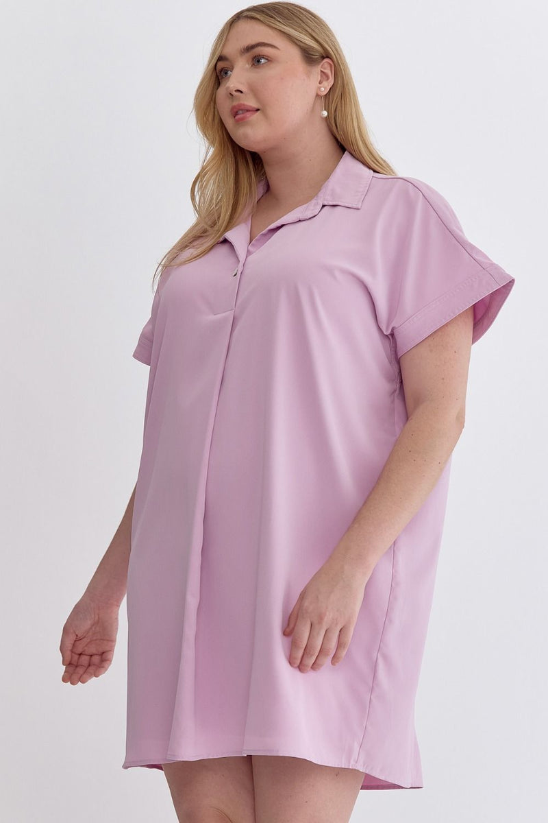 Entro Plus Lilac purple satin-like tunic dress with collar