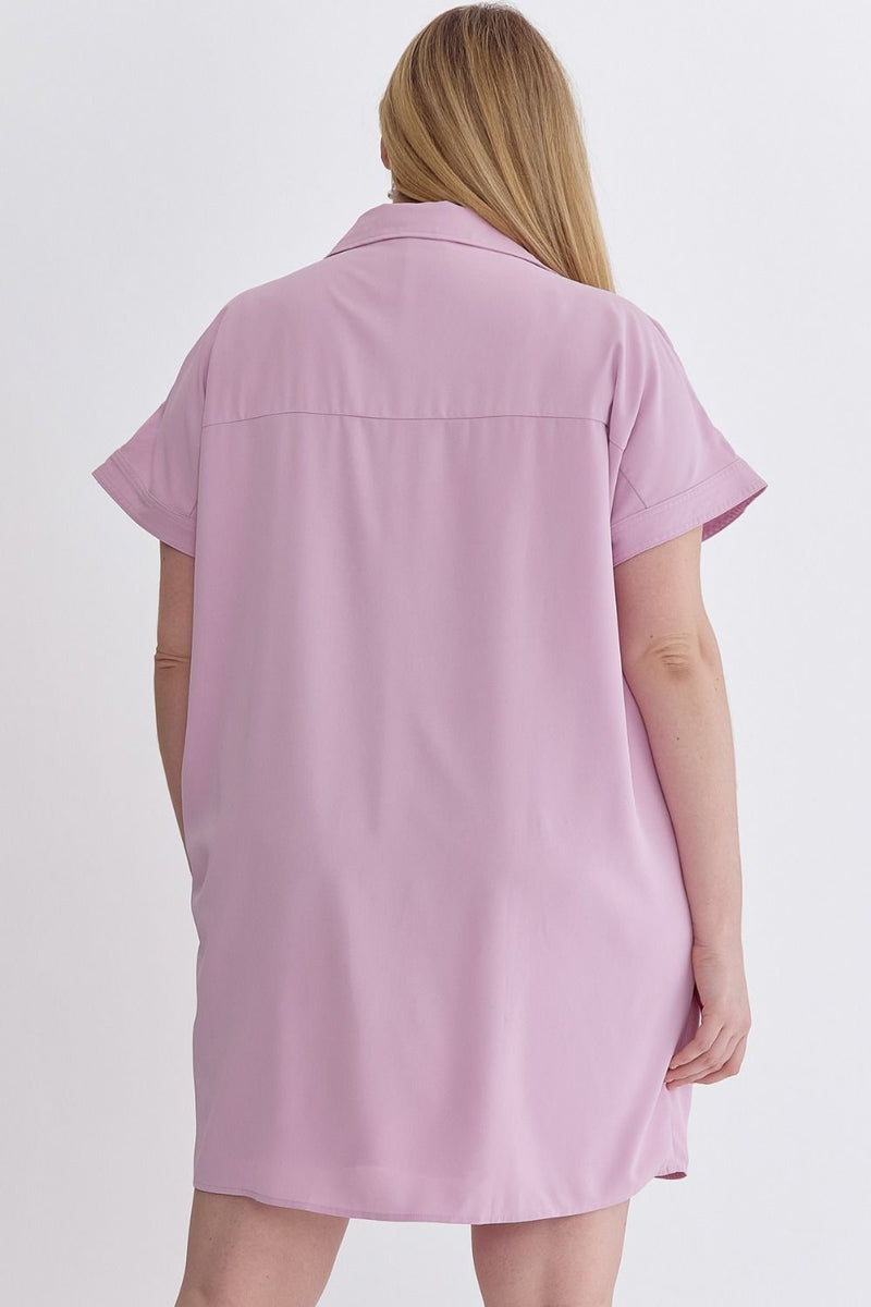 Entro Plus Lilac purple satin-like tunic dress with collar