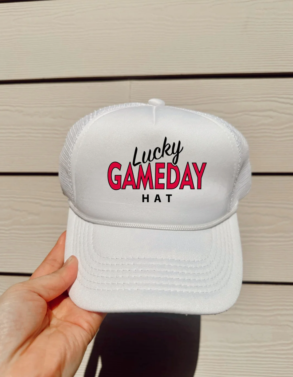 lucky gameday white trucker hat