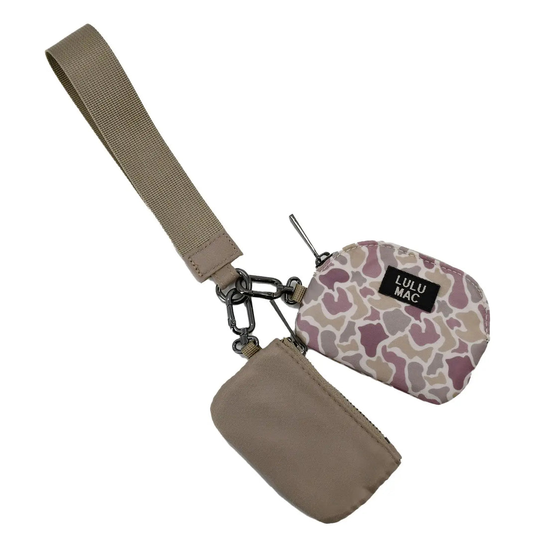lulu mac double pouch wristlet beige camo