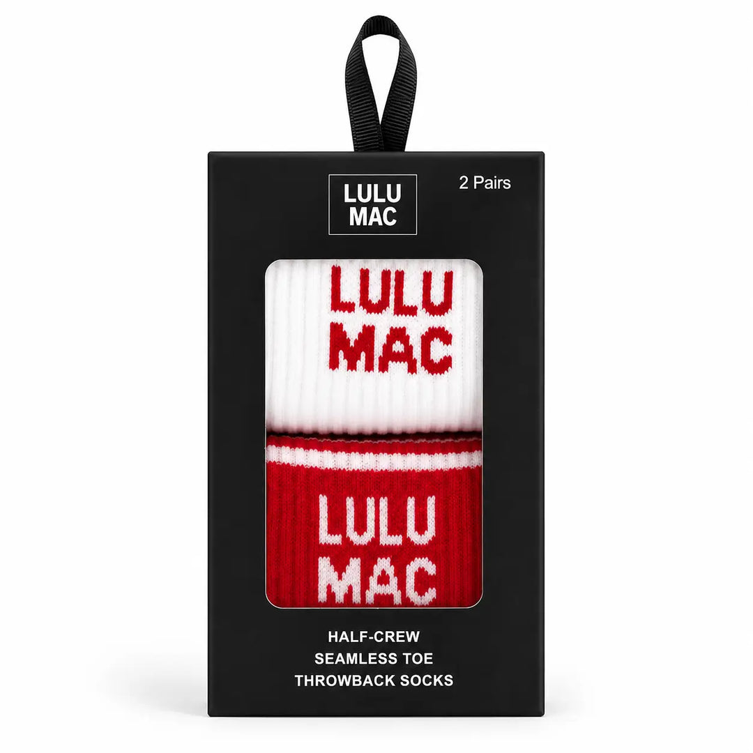 lulu mac 2 pairs box red and white socks