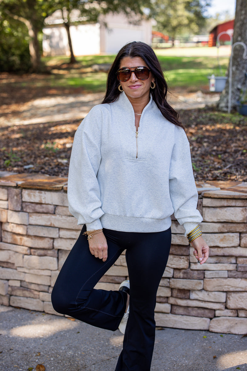 grey scuba fabric quarter zip pullover