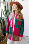 Fantastic Fawn Magenta multicolor flannel and corduroy patchwork jacket with big star patch on back 