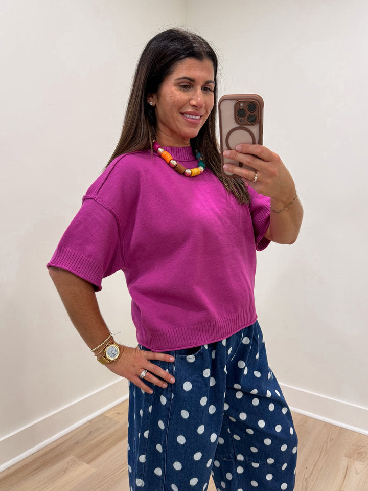magenta pink sweater knit top width
