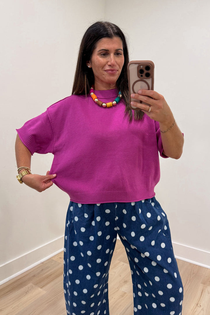 magenta pink sweater knit top glam