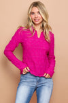 magenta textured basic top